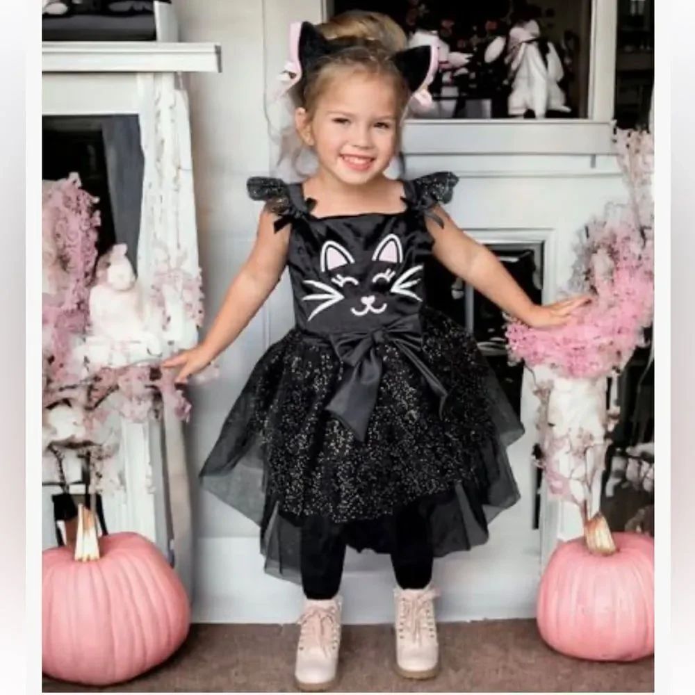 Amazon Black Cat Costume with Pink Details Size 12
